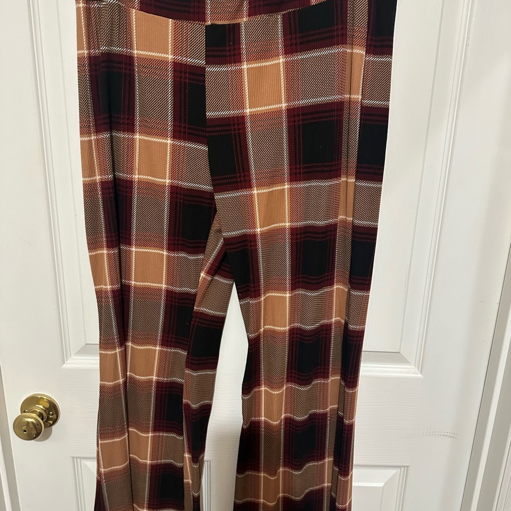 Planet Gold Plaid Boot Cut Pants - Red, Black, Tan